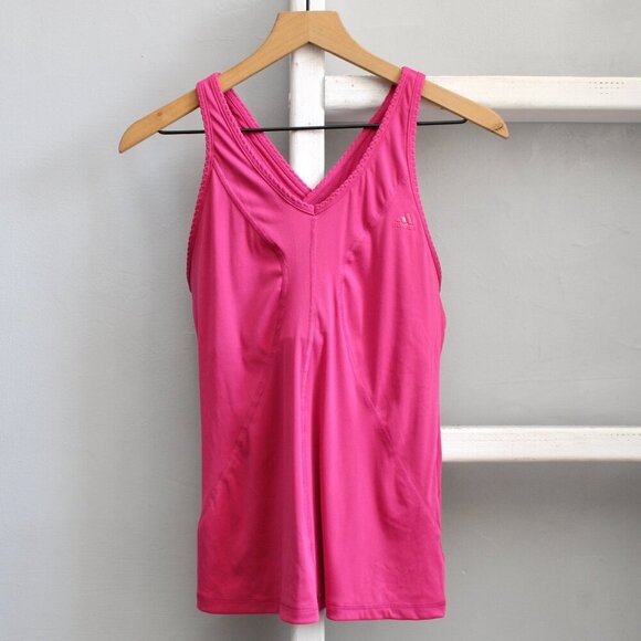 Adidas Climalite Women's Hot Pink Scallop Neckline Athletic Tank Top SZ Medium - Picture 1 of 7